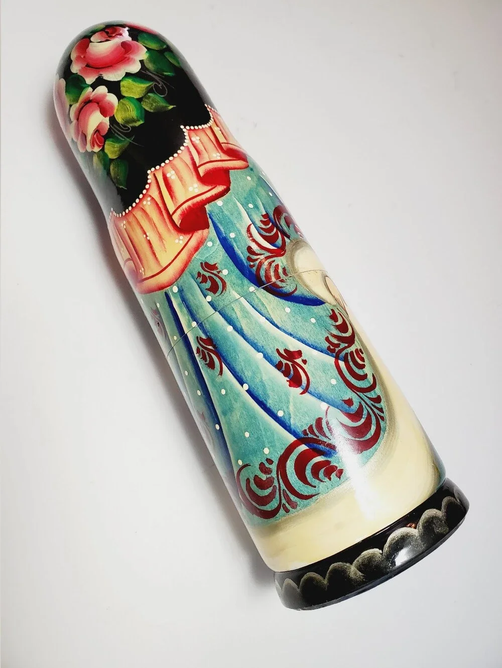 Vintage Russian Handpainted Wooden Collectible Bottle Holder